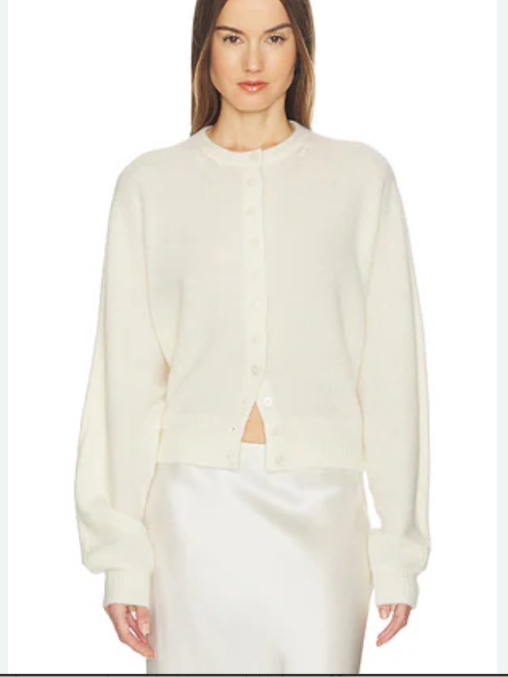 Tularosa Women's Cream Button-Front Crewneck Cardigan Sweater